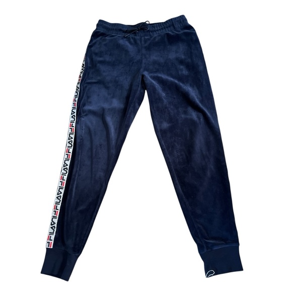 FILA Dolly Velour Logo Side Stripe Banded Bottom Jogger Sweatpants Lounge Pants - Picture 2 of 8